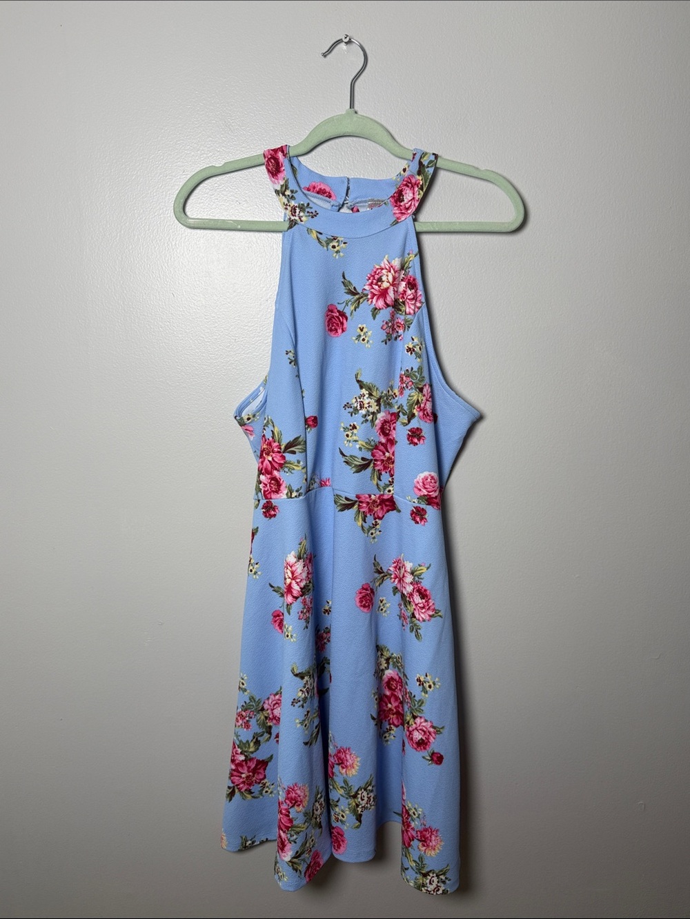 No Boundaries Light Blue Floral Halter Dress Size XL